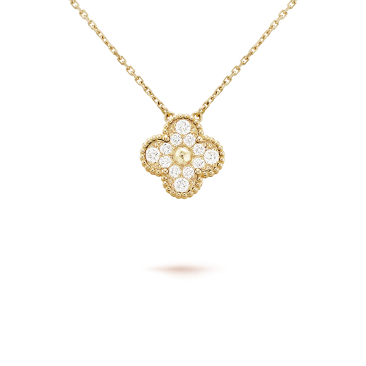 [Marin-Jewelry]CLOVER 15MM DIAMOND SINGLE FLOWER NECKLACE