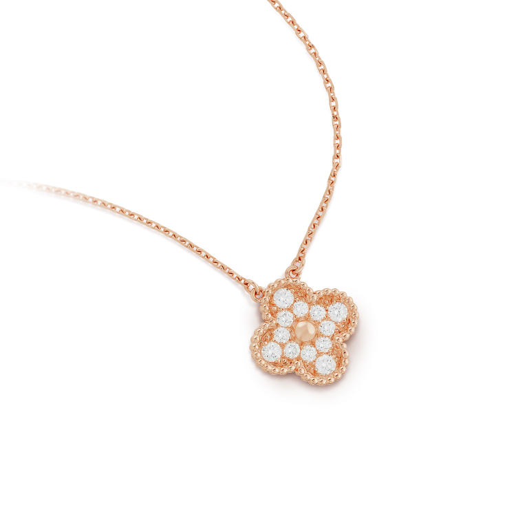 [Marin-Jewelry]CLOVER 15MM DIAMOND SINGLE FLOWER NECKLACE