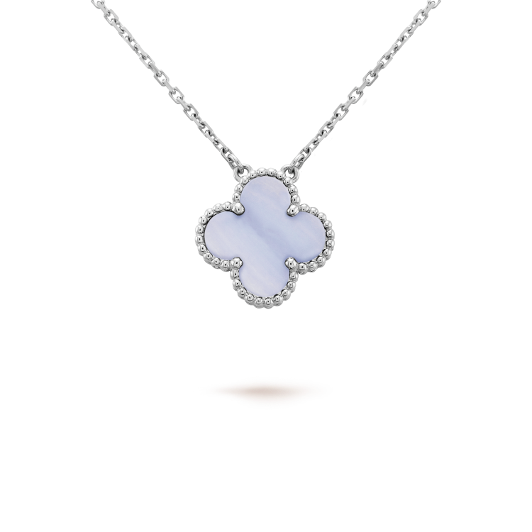 [Marin-Jewelry]CLOVER 15MM BLUE CHALCEDONY NECKLACE SILVER