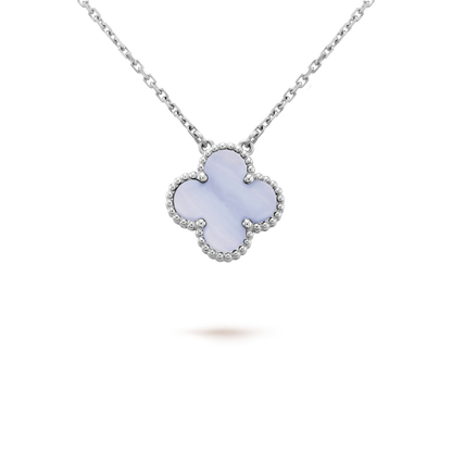 [Marin-Jewelry]CLOVER 15MM BLUE CHALCEDONY NECKLACE SILVER