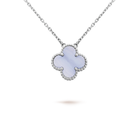 [Marin-Jewelry]CLOVER 15MM BLUE CHALCEDONY NECKLACE SILVER