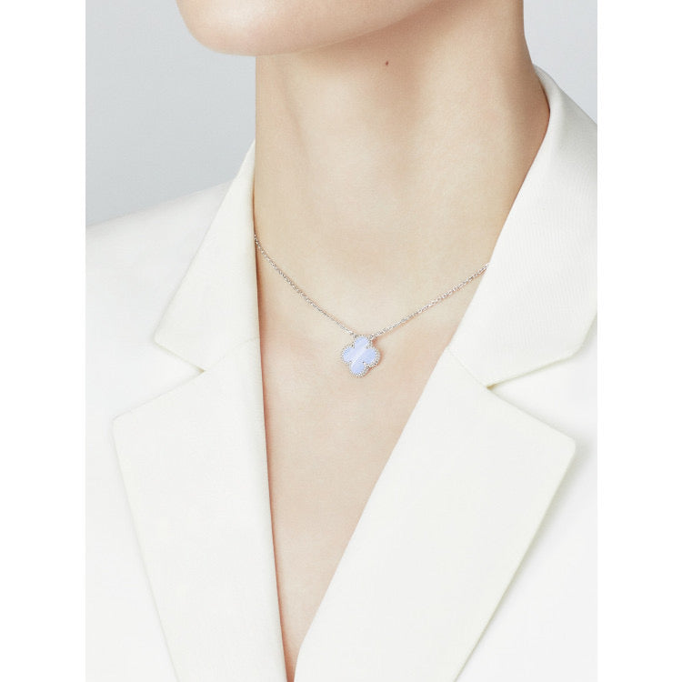 [Marin-Jewelry]CLOVER 15MM BLUE CHALCEDONY NECKLACE SILVER
