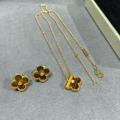 [Marin-Jewelry]CLOVER 15MM DIAMOND AND YELLOW TIGER'S EYE AGATE necklace
