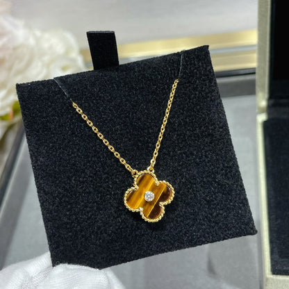 [Marin-Jewelry]CLOVER 15MM DIAMOND AND YELLOW TIGER'S EYE AGATE necklace