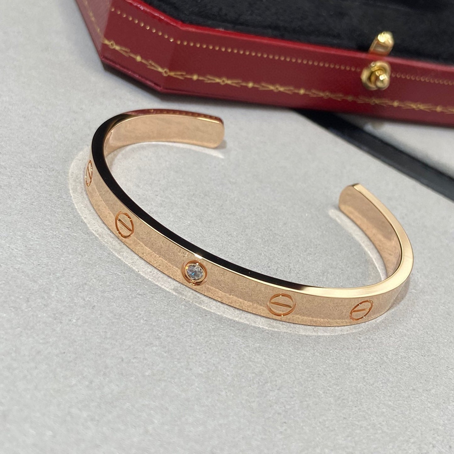[Marin-Jewelry]LOVE BRACELET 6.1MM 1 DIAMOND OPEN CUFF