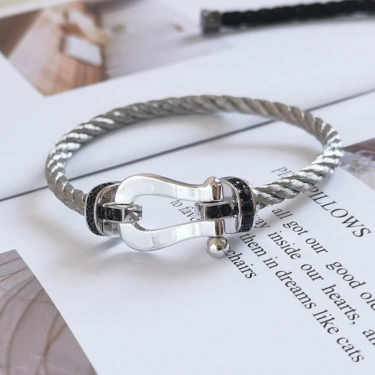 [Marin-Jewelry]FORCE LARGE HORSESHOE BLACK DIAMOND BRACELET SILVER