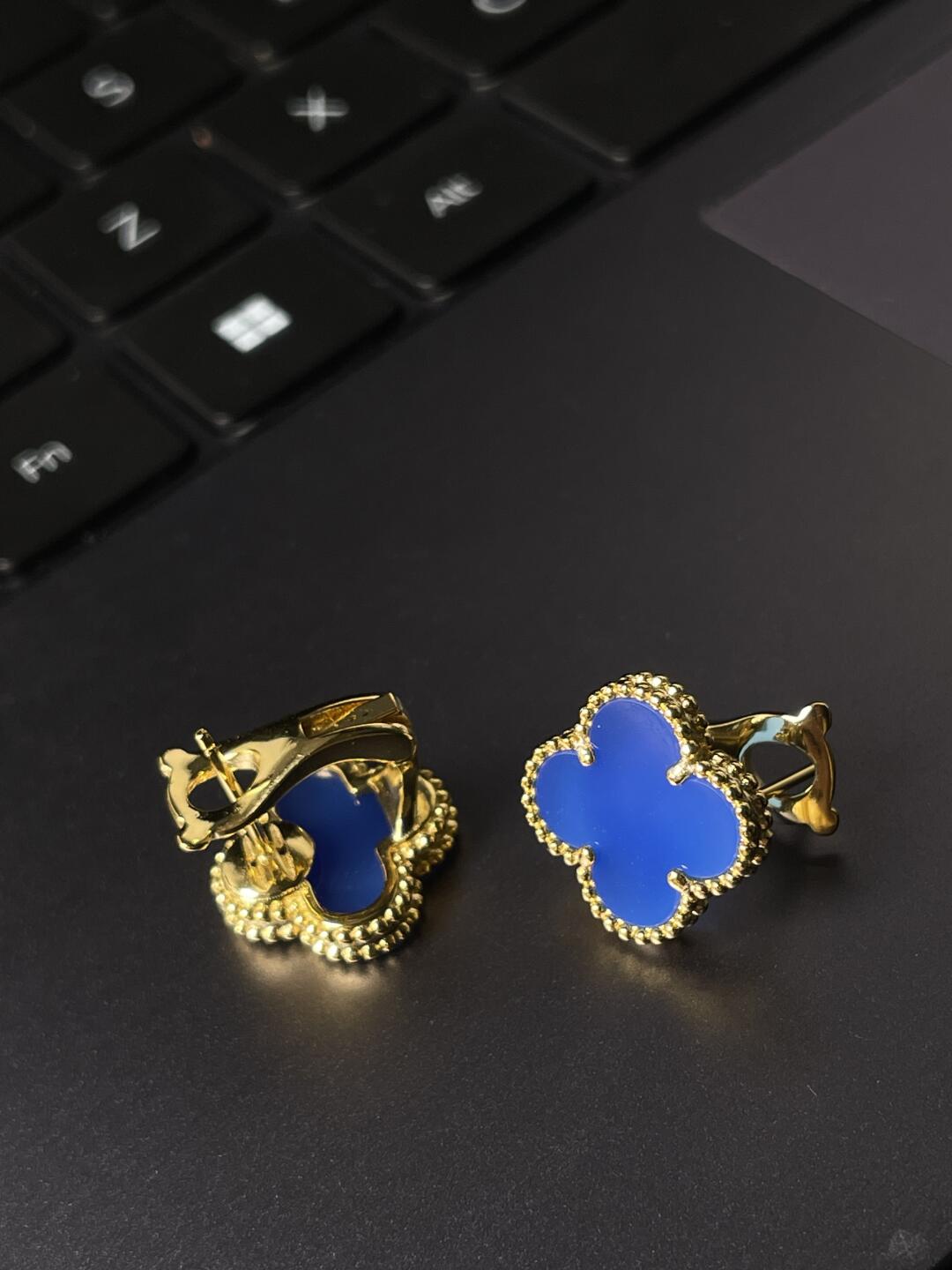 [Marin-Jewelry] CLOVER LARGE (20mm) 1 MOTIFS BLUE MOP STUD EARRINGS