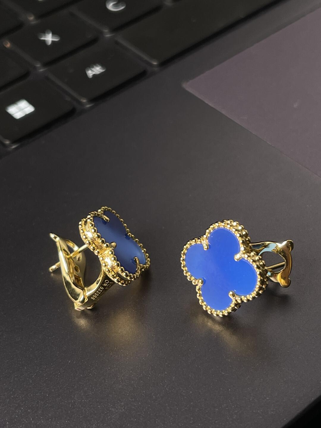 [Marin-Jewelry] CLOVER LARGE (20mm) 1 MOTIFS BLUE MOP STUD EARRINGS