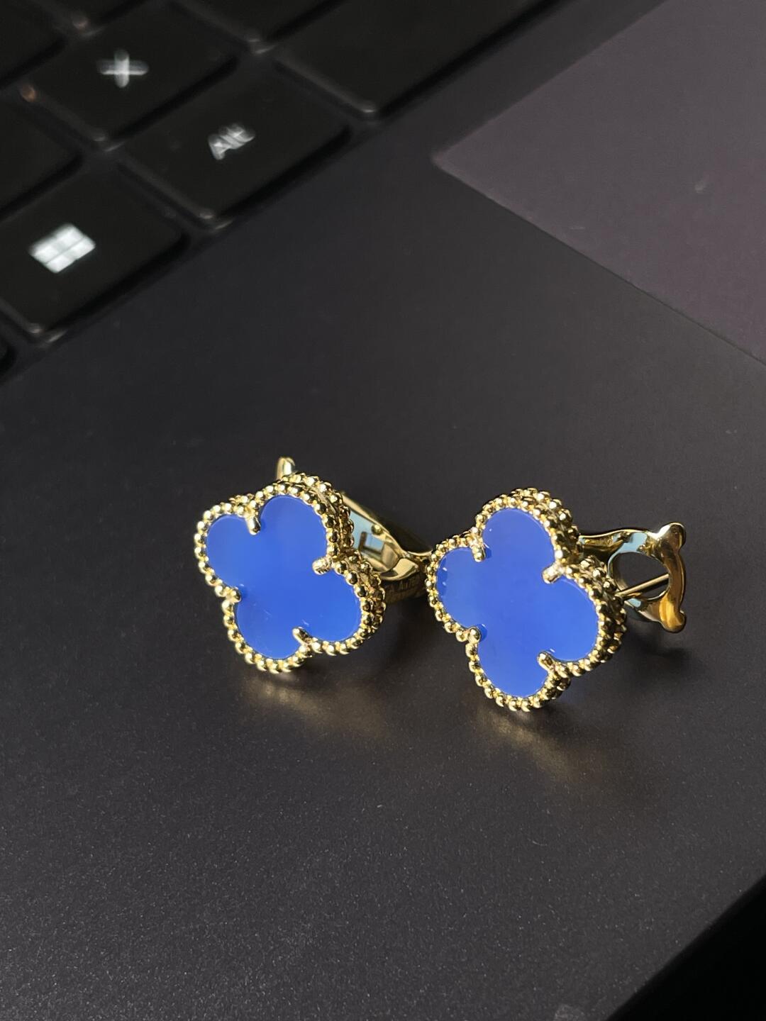 [Marin-Jewelry] CLOVER LARGE (20mm) 1 MOTIFS BLUE MOP STUD EARRINGS