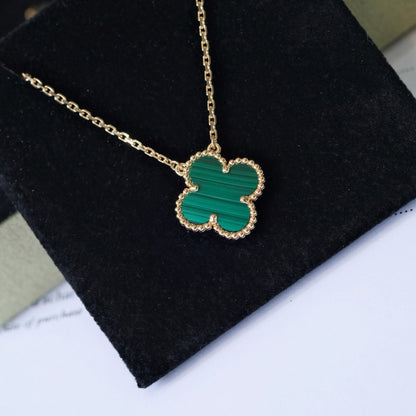 [Marin-Jewelry]CLOVER 15MM MALACHITE SINGLE FLOWER  NECKLACE