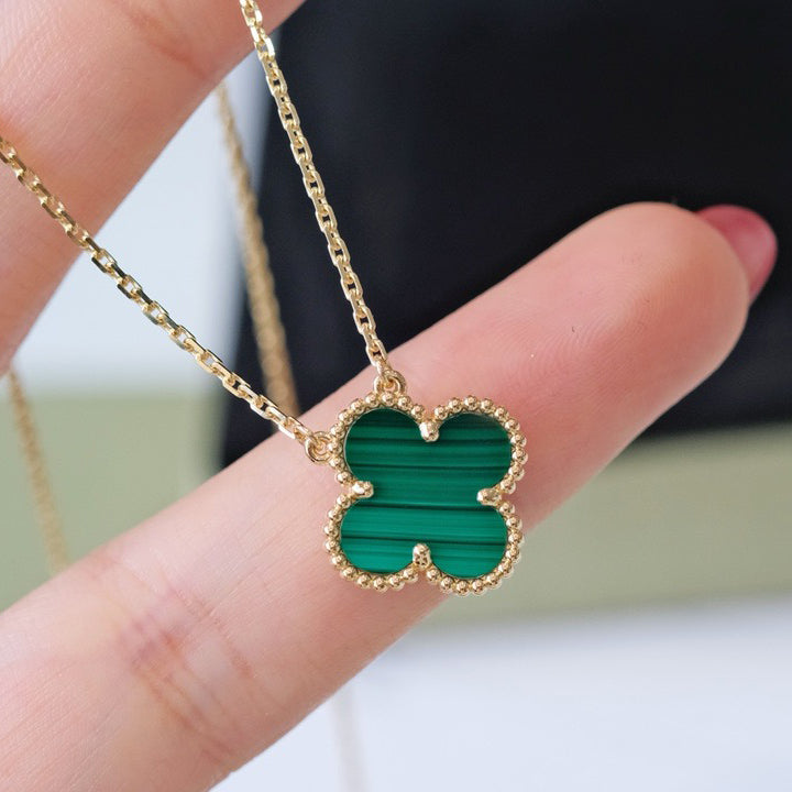 [Marin-Jewelry]CLOVER 15MM MALACHITE SINGLE FLOWER  NECKLACE