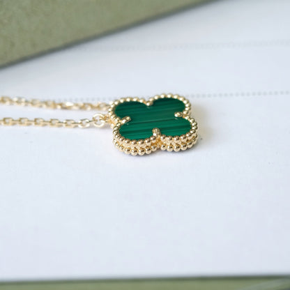 [Marin-Jewelry]CLOVER 15MM MALACHITE SINGLE FLOWER  NECKLACE