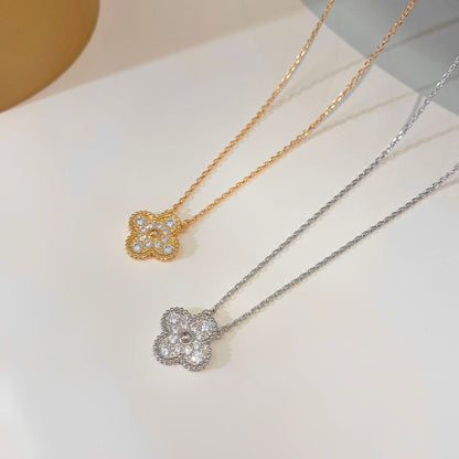 [Marin-Jewelry]CLOVER 15MM DIAMOND SINGLE FLOWER NECKLACE