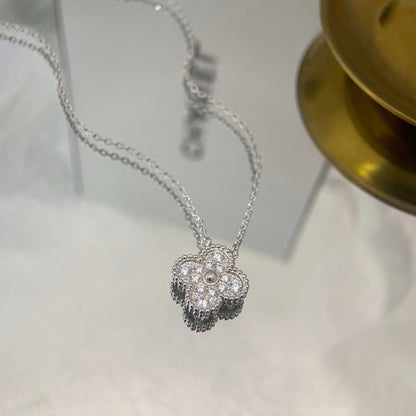 [Marin-Jewelry]CLOVER 15MM DIAMOND SINGLE FLOWER NECKLACE