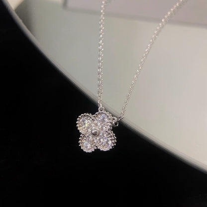[Marin-Jewelry]CLOVER 15MM DIAMOND SINGLE FLOWER NECKLACE