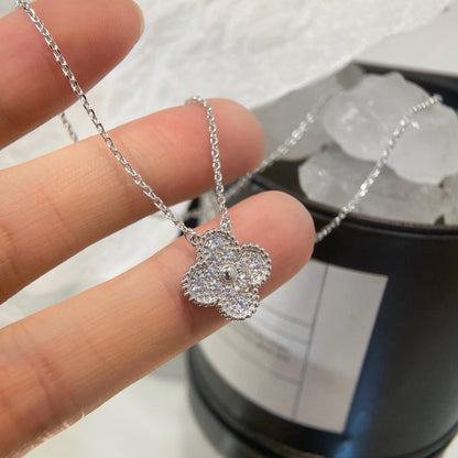 [Marin-Jewelry]CLOVER 15MM DIAMOND SINGLE FLOWER NECKLACE