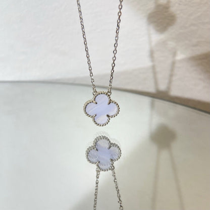 [Marin-Jewelry]CLOVER 15MM BLUE CHALCEDONY NECKLACE SILVER