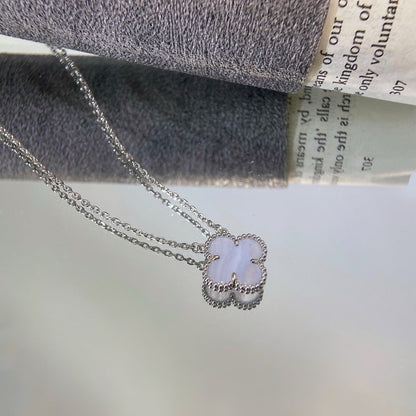 [Marin-Jewelry]CLOVER 15MM BLUE CHALCEDONY NECKLACE SILVER