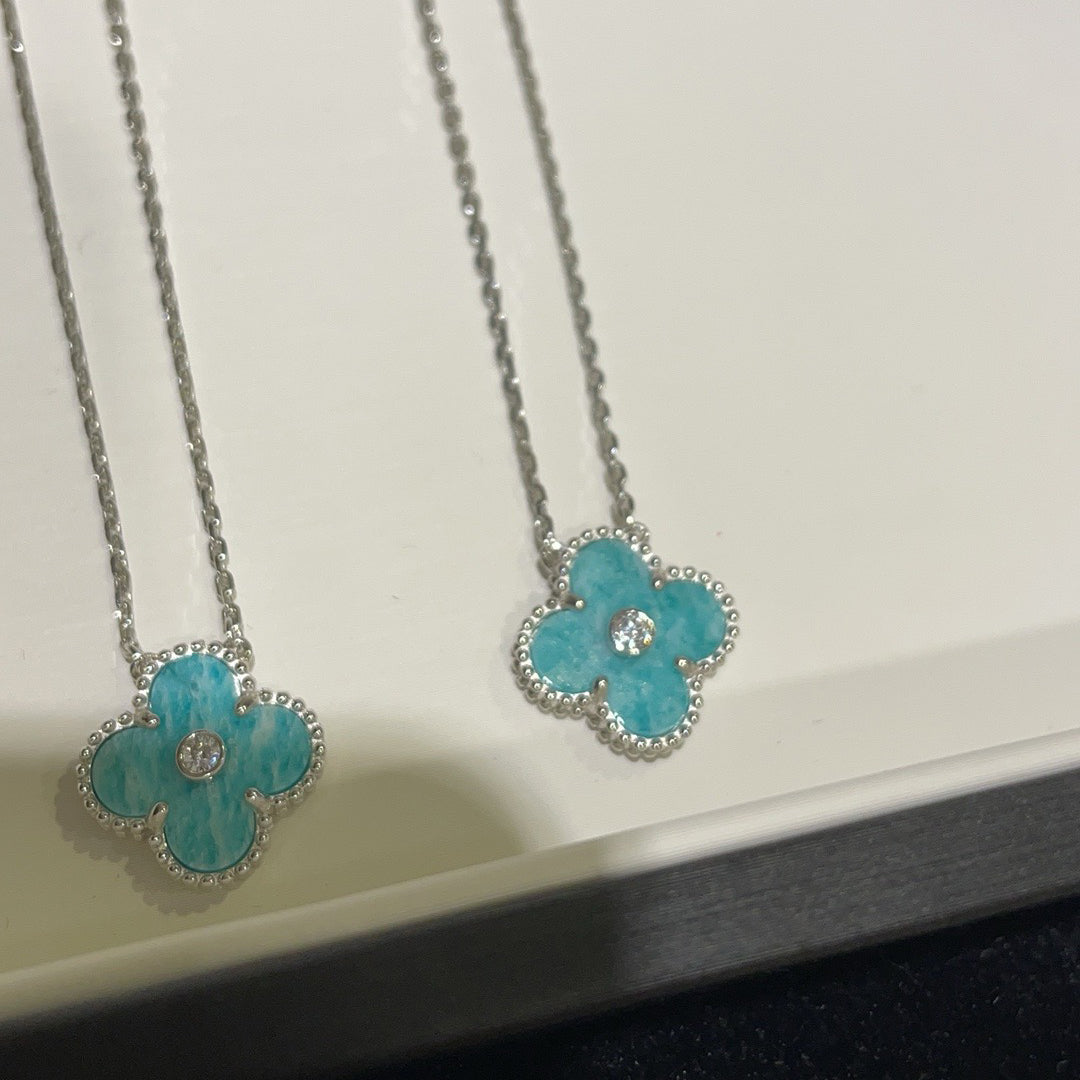 [Marin-Jewelry]CLOVER 15MM DIAMOND SVRES PORCELAIN  NECKLACE SILVER