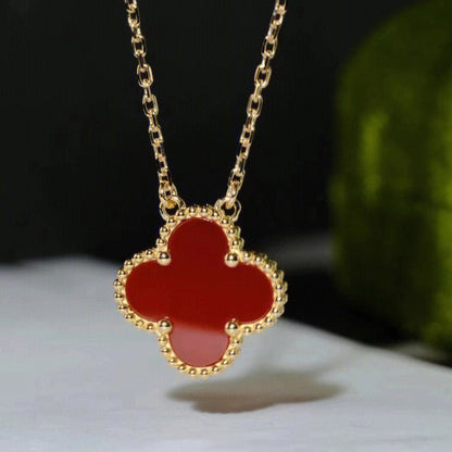 [Marin-Jewelry]CLOVER 15MM CARNELIAN SINGLE FLOWER NECKLACE