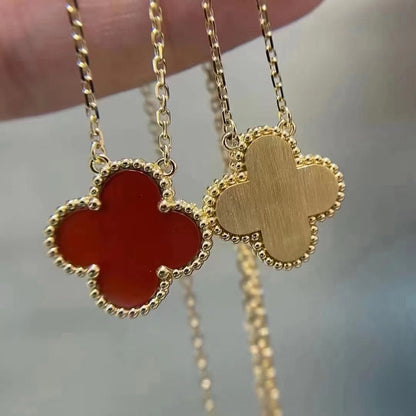 [Marin-Jewelry]CLOVER 15MM CARNELIAN SINGLE FLOWER NECKLACE
