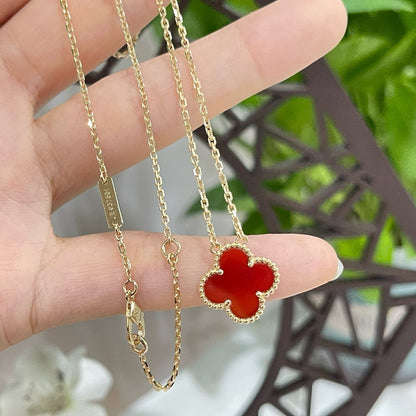 [Marin-Jewelry]CLOVER 15MM CARNELIAN SINGLE FLOWER NECKLACE