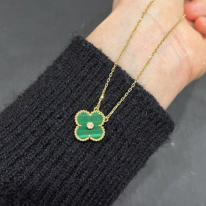 [Marin-Jewelry]CLOVER 15MM DIAMOND TURQUOISE NECKLACE