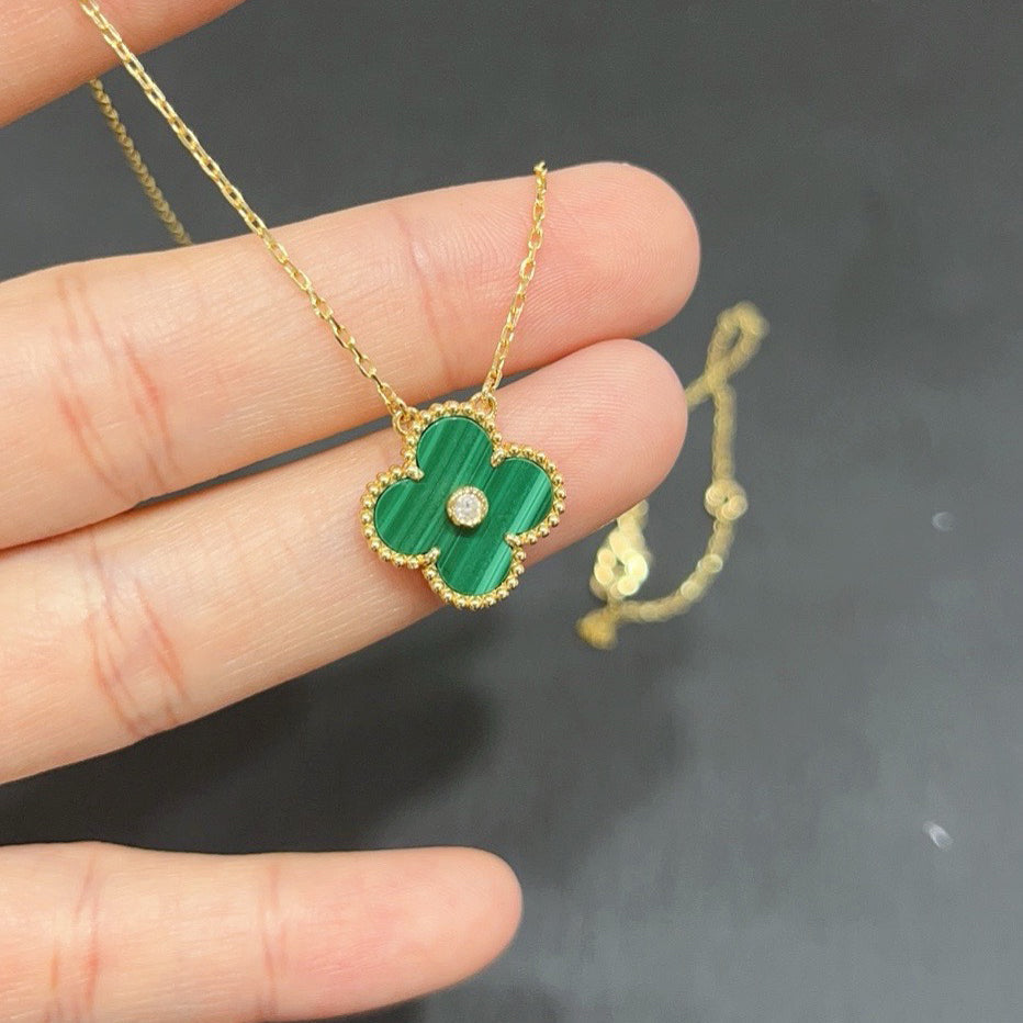 [Marin-Jewelry]CLOVER 15MM DIAMOND TURQUOISE NECKLACE