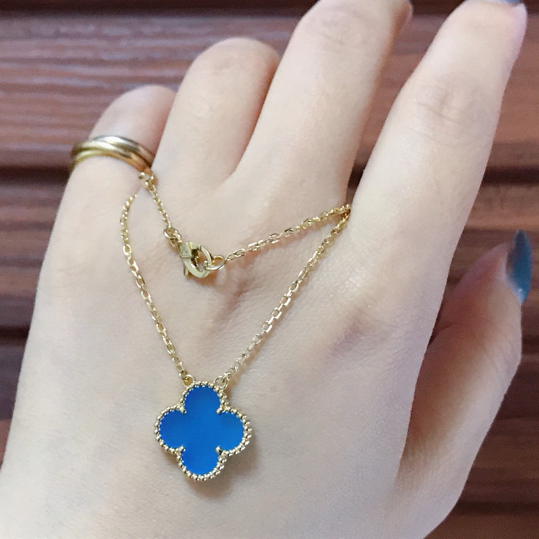 [Marin-Jewelry]CLOVER 15MM BLUE AGATE NECKLACE