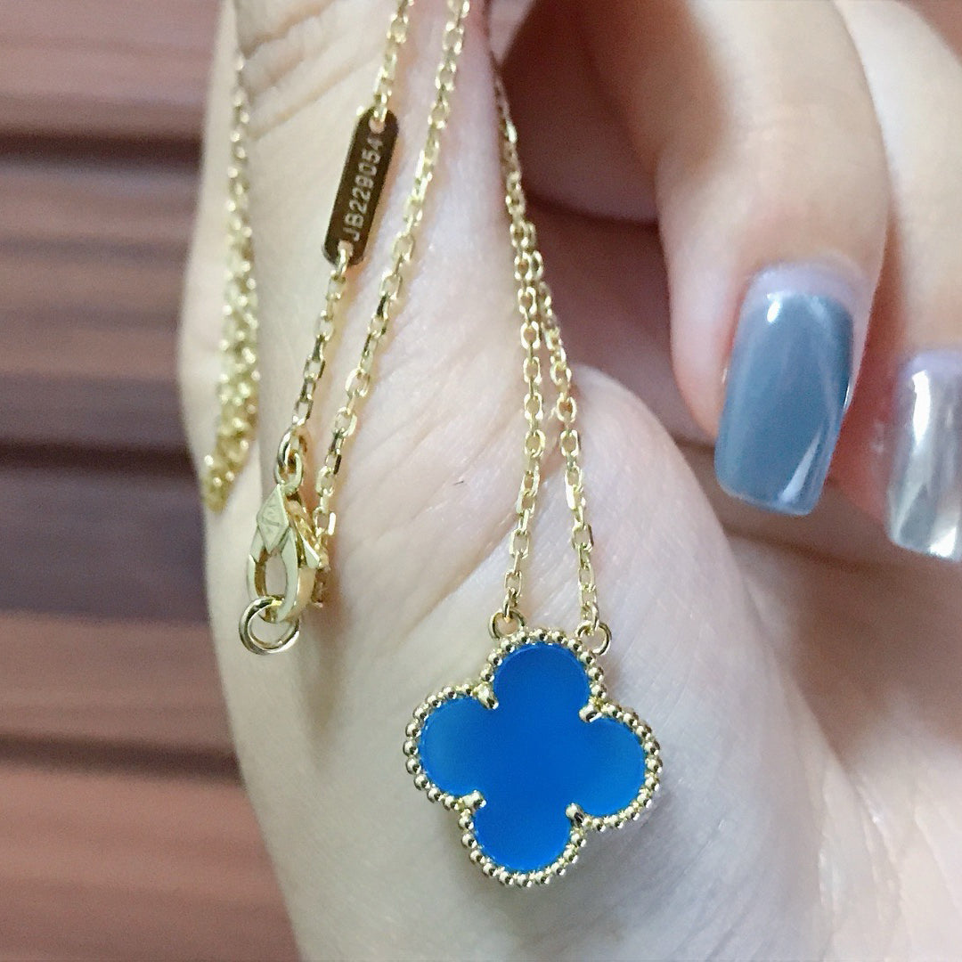 [Marin-Jewelry]CLOVER 15MM BLUE AGATE NECKLACE