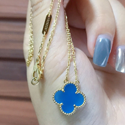 [Marin-Jewelry]CLOVER 15MM BLUE AGATE NECKLACE