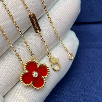 [Marin-Jewelry]CLOVER 15MM DIAMOND CARNELIAN NECKLACE