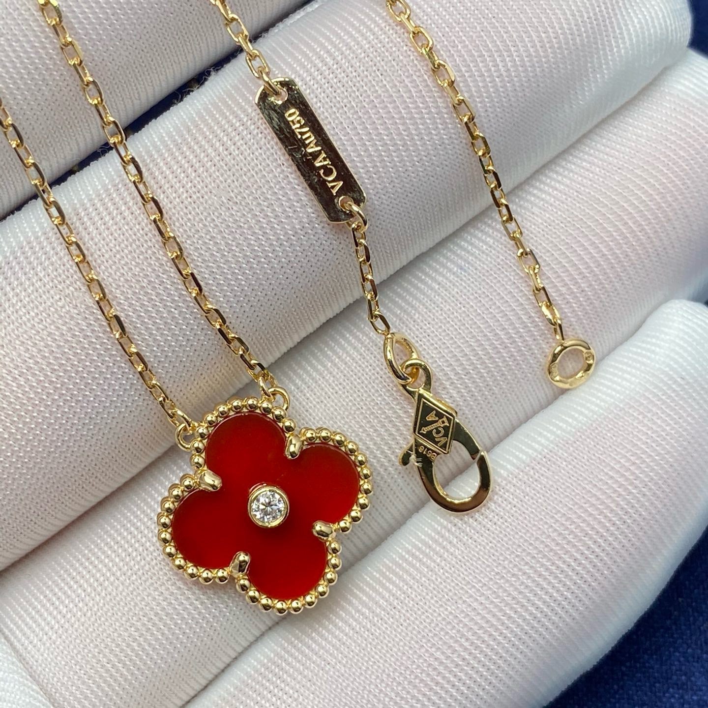 [Marin-Jewelry]CLOVER 15MM DIAMOND CARNELIAN NECKLACE
