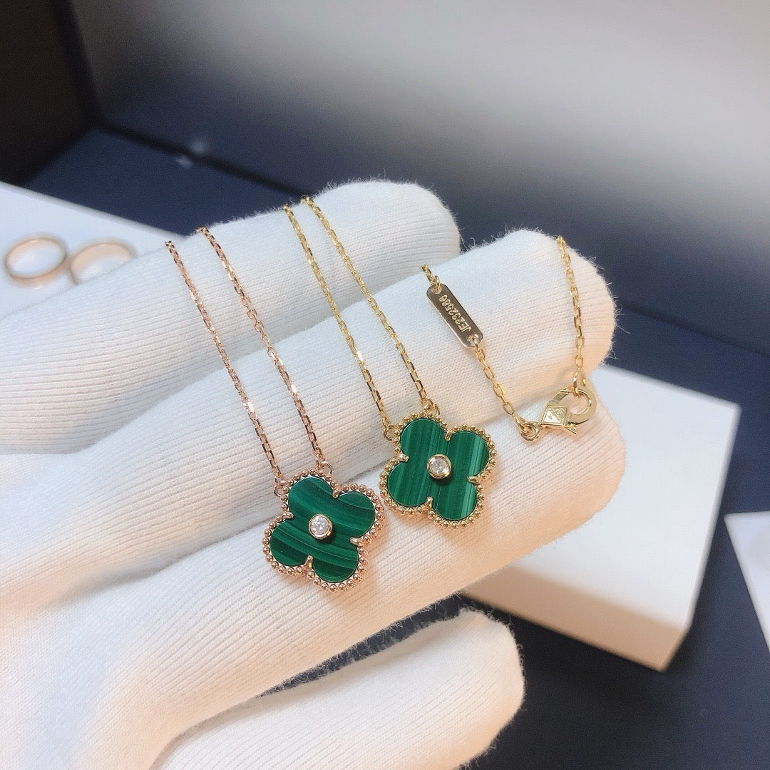 [Marin-Jewelry]CLOVER 15MM DIAMOND TURQUOISE NECKLACE