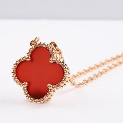 [Marin-Jewelry]CLOVER 15MM CARNELIAN SINGLE FLOWER NECKLACE