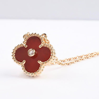 [Marin-Jewelry]CLOVER 15MM DIAMOND CARNELIAN NECKLACE