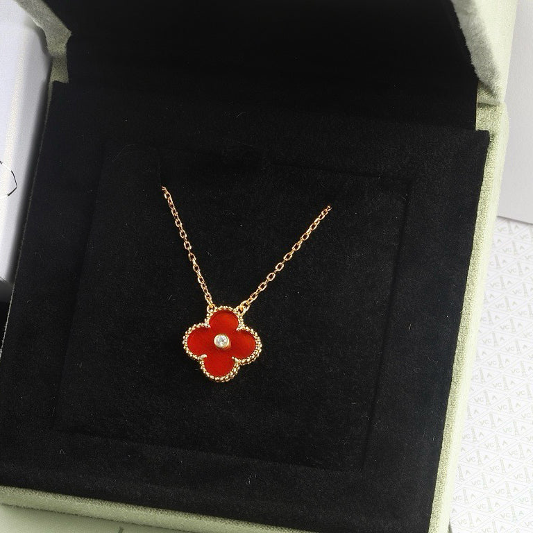 [Marin-Jewelry]CLOVER 15MM DIAMOND CARNELIAN NECKLACE