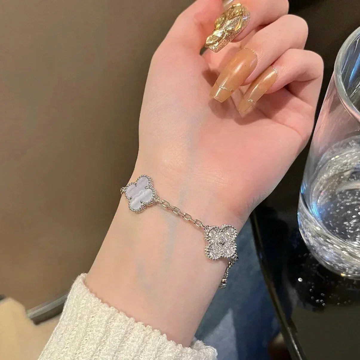 [Marin-Jewelry] CLOVER 5 MOTIF PURPLE CHALCEDONY BRACELET COLLECTION