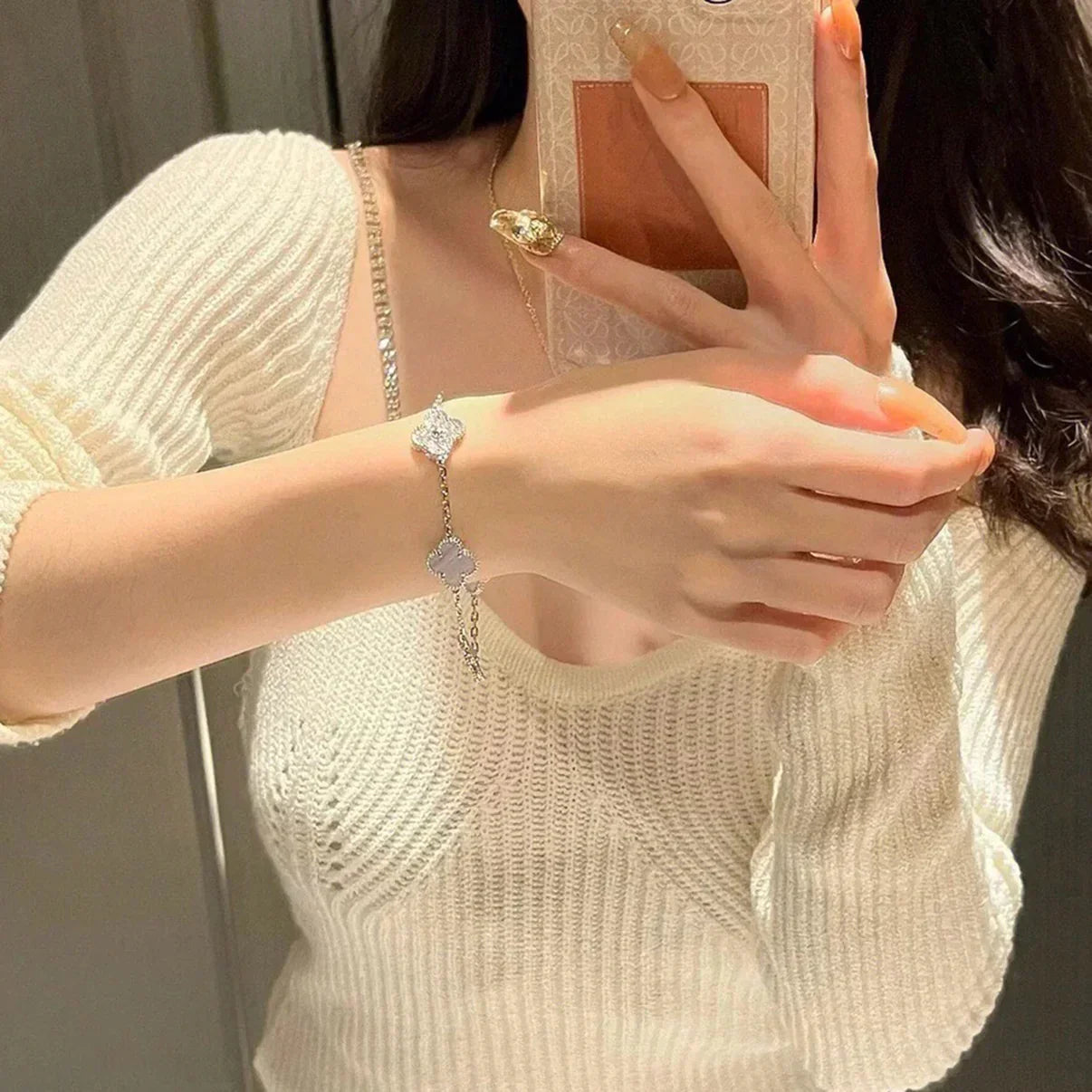 [Marin-Jewelry] CLOVER 5 MOTIF PURPLE CHALCEDONY BRACELET COLLECTION