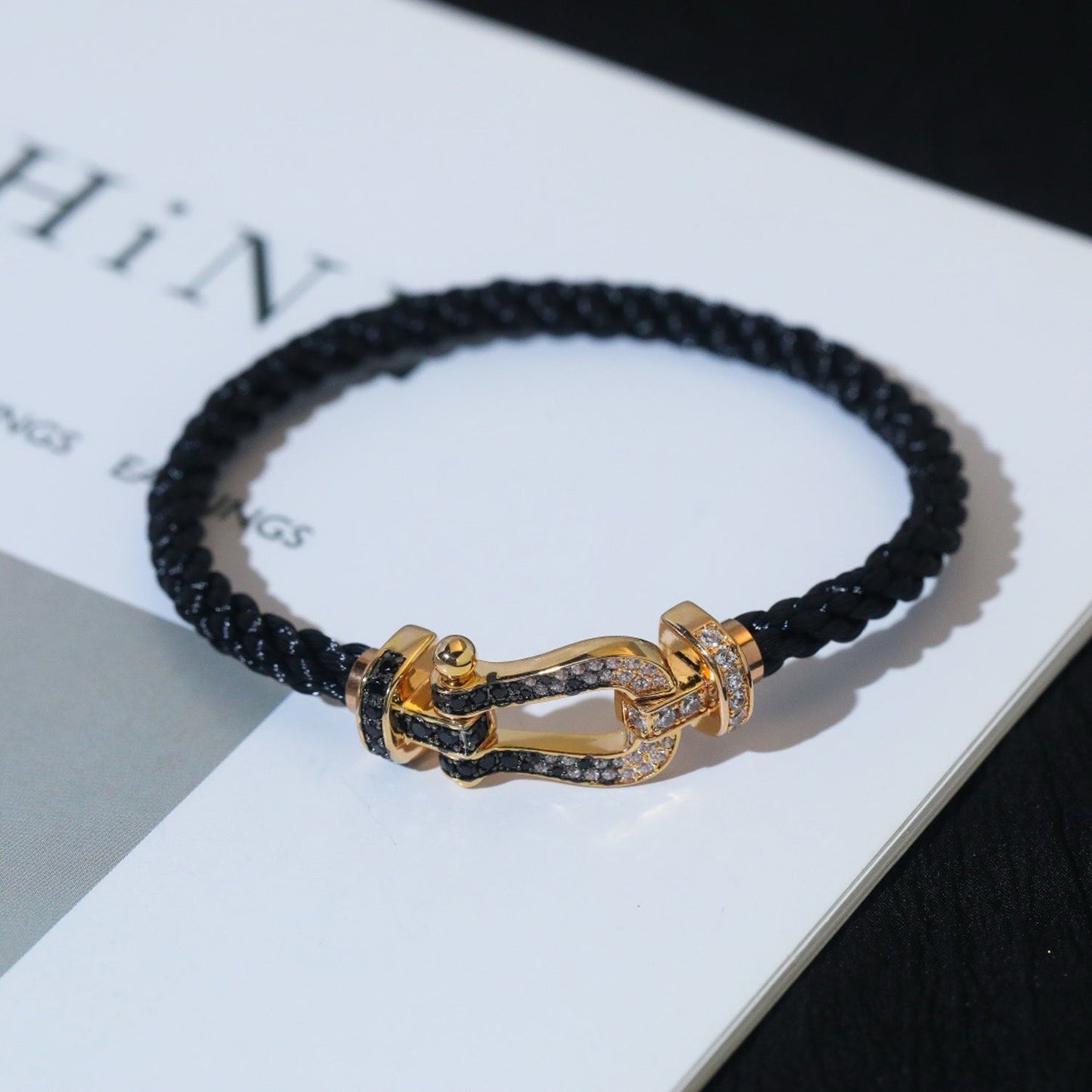 [Marin-Jewelry]FORCE LARGE HORSESHOE BLACK WHITE DIAMOND BRACELET Marin-Jewelry GOLD