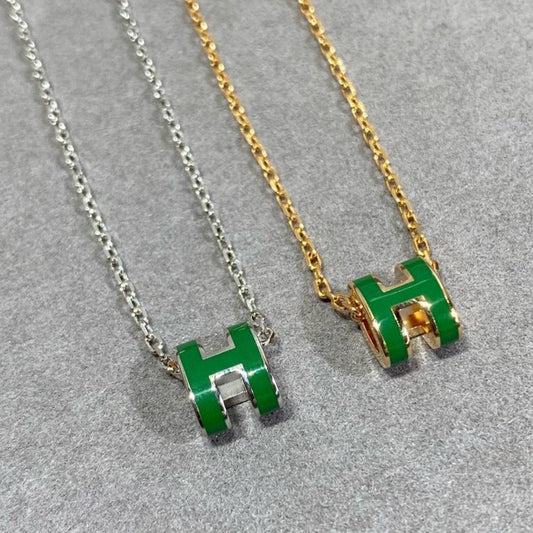 [Marin-Jewelry]POP H GREEN NECKLACE SILVER AND GOLD
