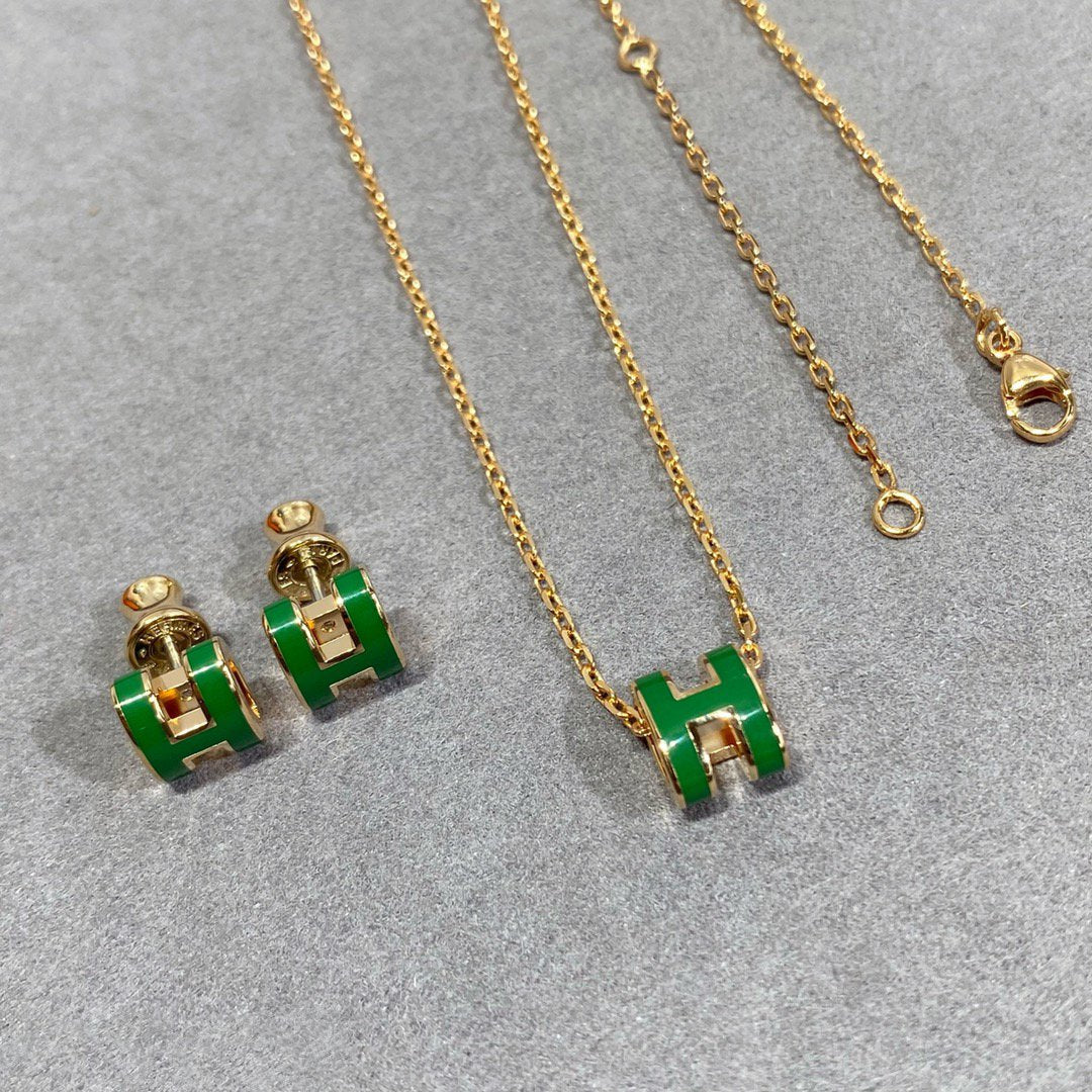 [Marin-Jewelry]POP H GREEN NECKLACE SILVER AND GOLD