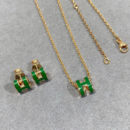 [Marin-Jewelry]POP H GREEN NECKLACE SILVER AND GOLD