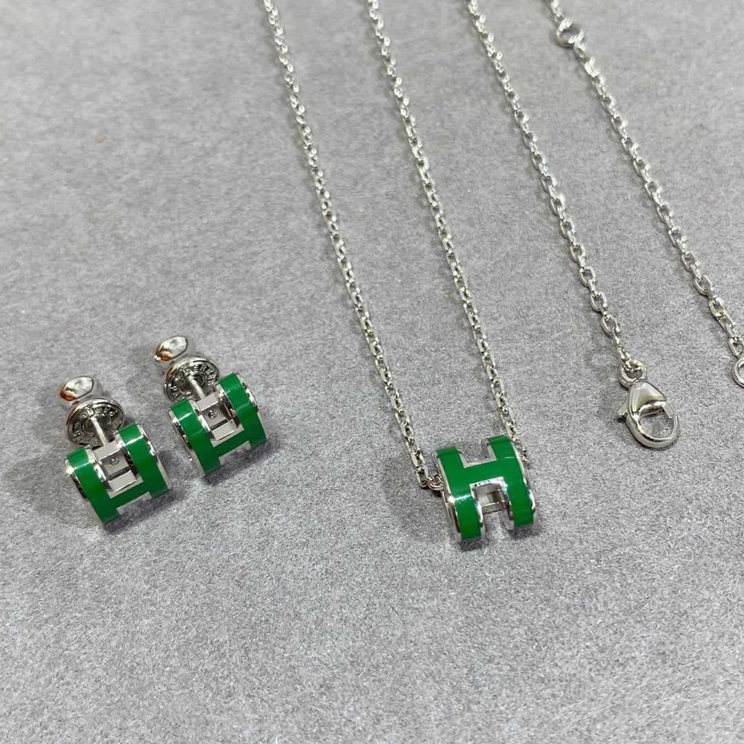[Marin-Jewelry]POP H GREEN NECKLACE SILVER AND GOLD