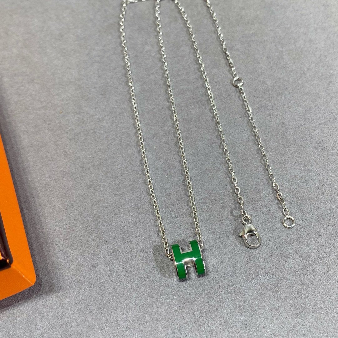 [Marin-Jewelry]POP H GREEN NECKLACE SILVER AND GOLD