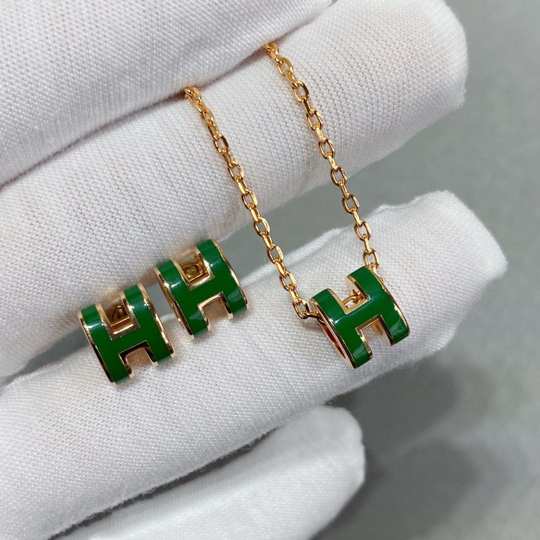 [Marin-Jewelry]POP H GREEN NECKLACE SILVER AND GOLD