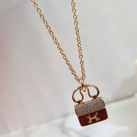 [Marin-Jewelry]CONSTANCE RED PEDANT PINK GOLD NECKLACE