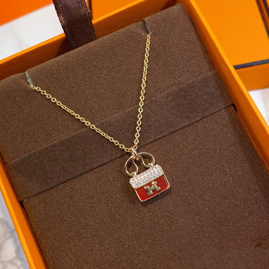 [Marin-Jewelry]CONSTANCE RED PEDANT PINK GOLD NECKLACE