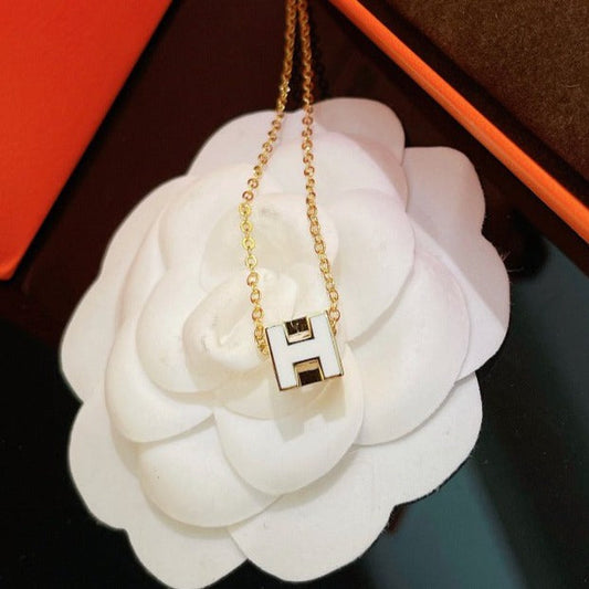 [Marin-Jewelry]H WHITE SQUARE GOLD NECKLACE
