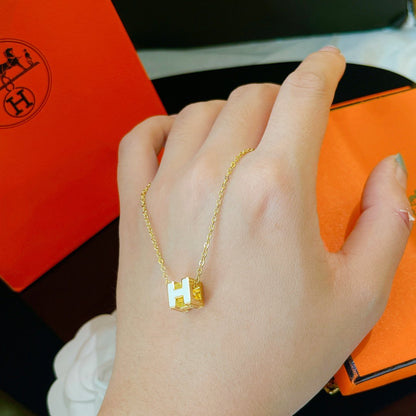 [Marin-Jewelry]H WHITE SQUARE GOLD NECKLACE